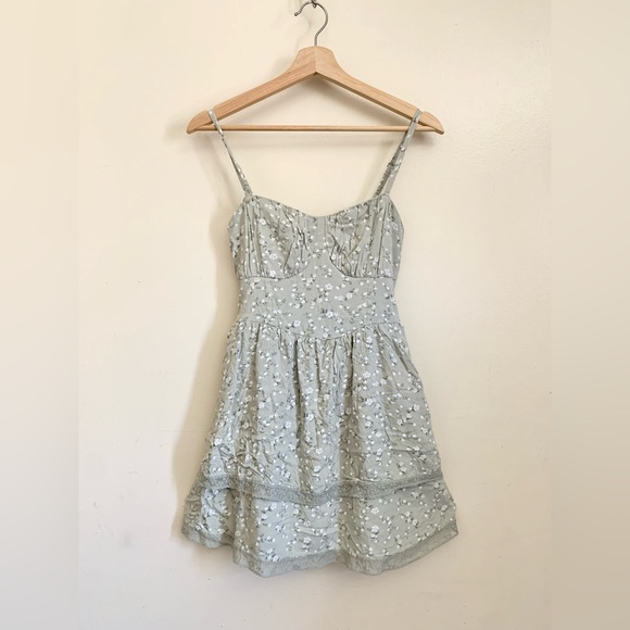 Hollister Green Floral Bustier Smock Dress Size Small - Picture 9 of 9